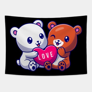 Cute Bear And Cute Polar Bear Cartoon Tapestry