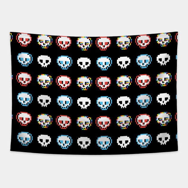 8bit halloween cute pixel skull pattern Tapestry by desperateandy