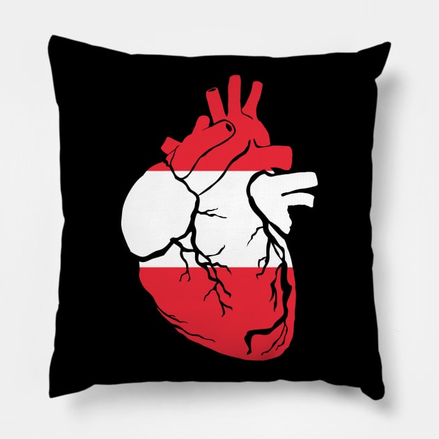 Austrian flag heart Pillow by Bun Art Store