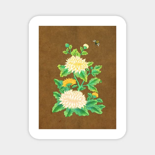 Minhwa: Chrysanthemum and Bumblebee B Type Magnet by koreanfolkpaint