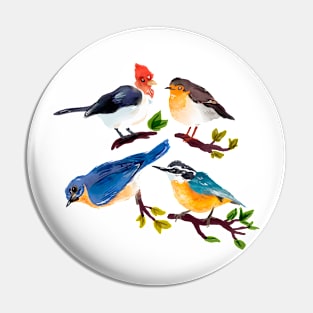 Autumn Birds Hand Drawn Watercolor Pin