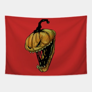 Scary horror Pumpkin face Halloween three Tapestry