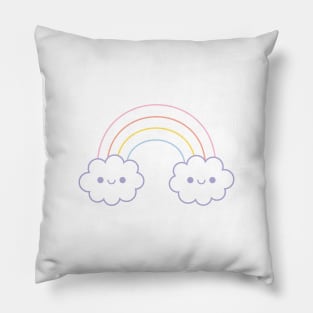 Pastel Happy Rainbow Clouds Lineart Pillow