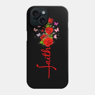 Vintage Faith Cross Red Roses Butterflies Flowers Christians Phone Case