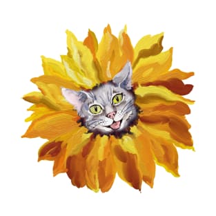 Sunflower Cat Watercolor Painting Design T-Shirt