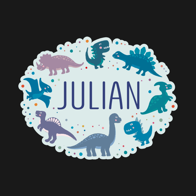 Julian name surrounded by dinosaurs by WildMeART