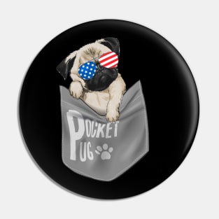 Pocket Pug American Flag 4th Of July Pin