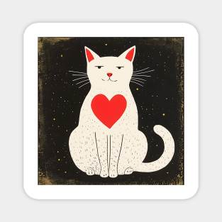 White cat in black window with heart Magnet