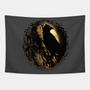 Eerie Raven Silhouette Against A Glowing Moo Tapestry