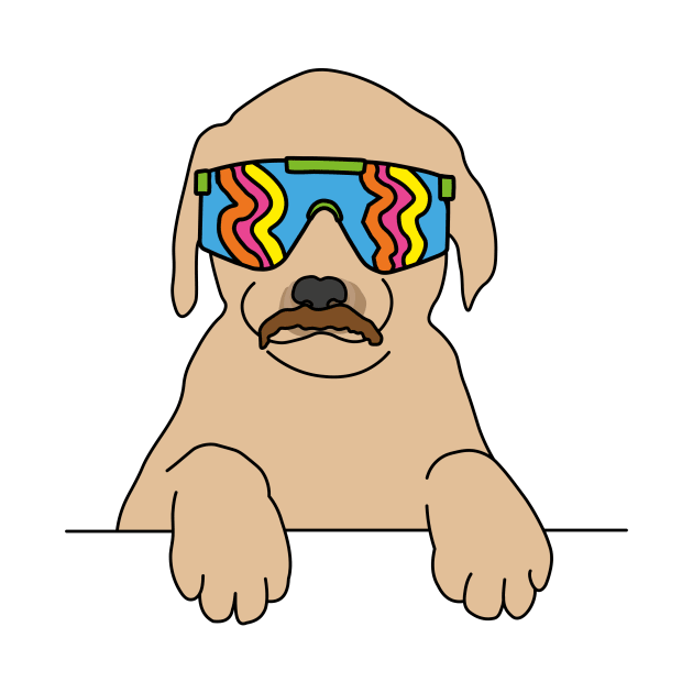 Dog with a moustache wearing 80's skiing sunglasses by Captain-Jackson