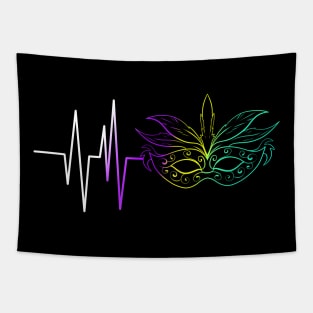 Heartbeat of Purple, Golden And Green Mask For Mardi Gras Tapestry