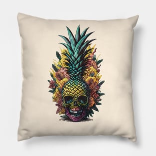 Summer color in skull Pineapple face, fruit summer, retro style Pillow