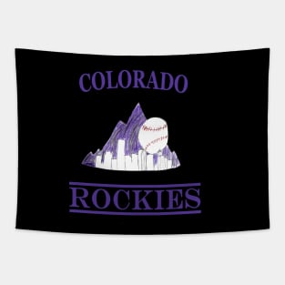 Colorado Rockies Logo with Denver Skyline Tapestry