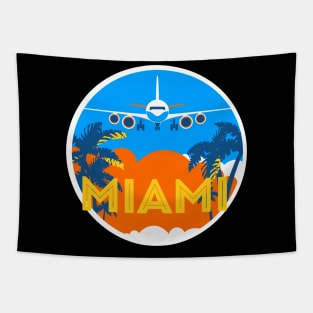 Vintage plane travel. Retro Miami travel badge Tapestry