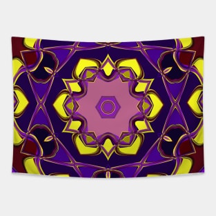 Cartoon Mandala Flower Purple and Yellow Tapestry