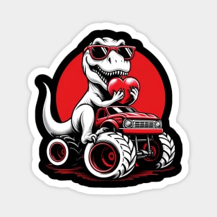 Valentines Day T Rex Riding Monster Truck Funny Toddler Boy Magnet