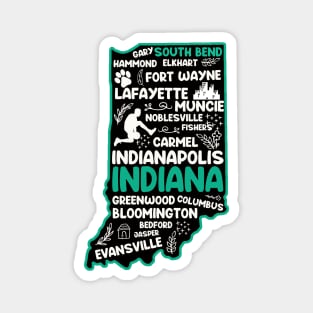 South Bend Indiana cute map Evansville, Carmel, South Bend, Fishers, Bloomington, Hammond, Gary, Lafayette Magnet