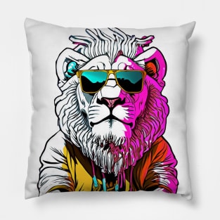 Concrete Safari: Lion's Selfie in Urban Gear Pillow