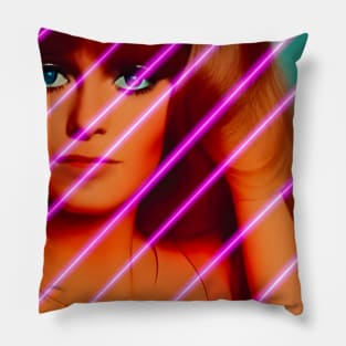 70s Retro Lady Fashion Abstract Neon Pink Abstract Lines Pillow