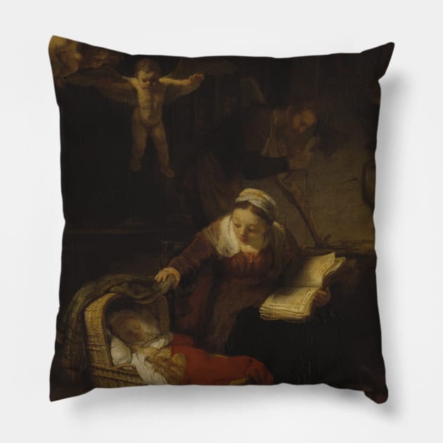 The Holy Family with Angels by Rembrandt Pillow by Classic Art Stall