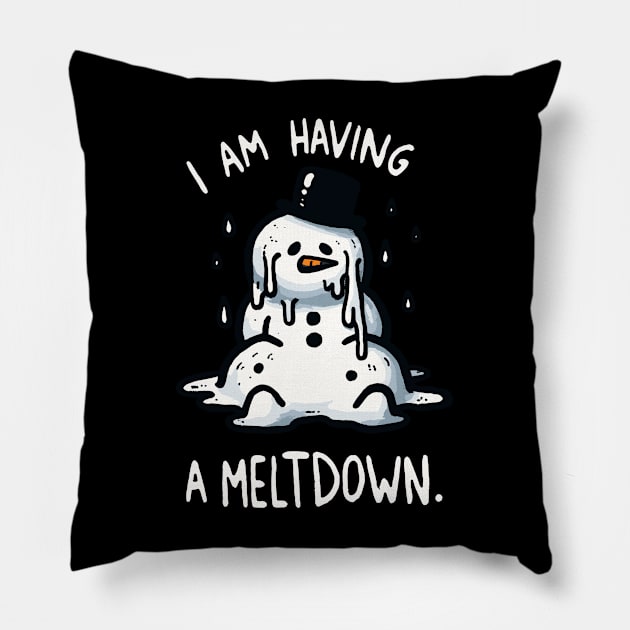 I’m having a Meltdown Snowman Pillow by DoodleDashDesigns