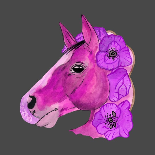 Pink watercolor horse by deadblackpony