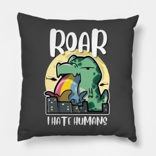 I Hate Humans - Tyrannosaurus Rex rainbow vomit Pillow