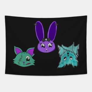 KreepyQute Cuties- 3 Spooky Animals in Pink Tapestry