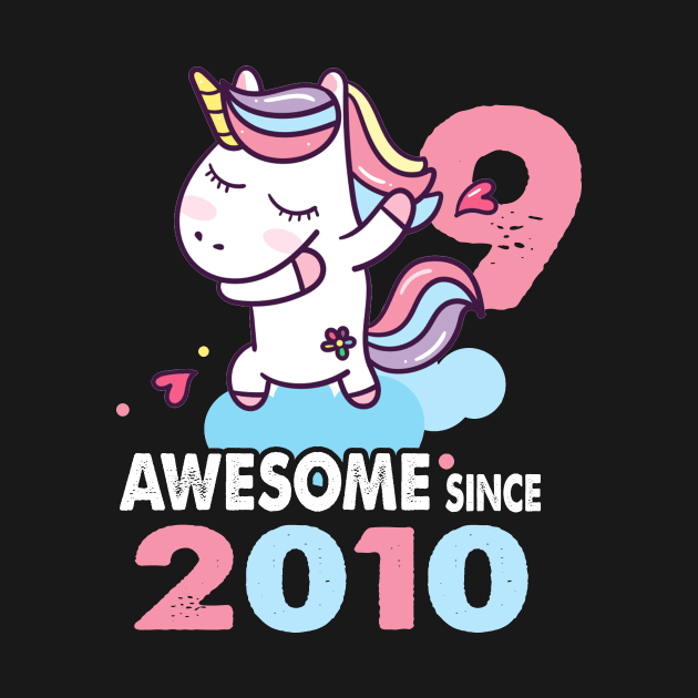 9 Years Old 9th Birthday Unicorn Dabbing Shirt Girl Party by Simpsonfft