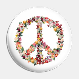 Peace sign with vintage flowers Pin