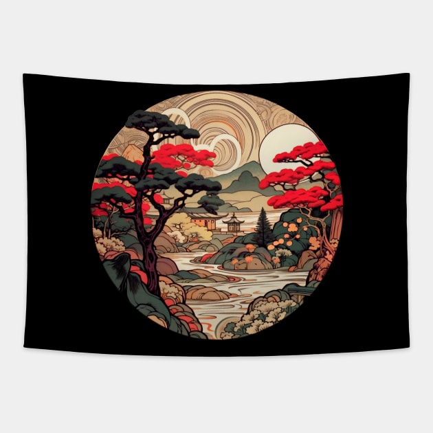 Japanese Zen Garden Landscape Tapestry by entwithanaxe