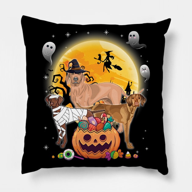 Vizsla Dog Mummy Witch Moon Ghosts Happy Halloween Thanksgiving Merry Christmas Day Pillow by joandraelliot