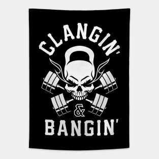 Clangin' & Bangin' (Kettlebell Skull Cross Barbell) Tapestry