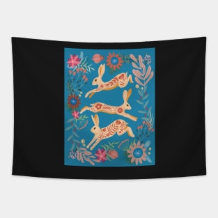 Leaping hare folk art Tapestry