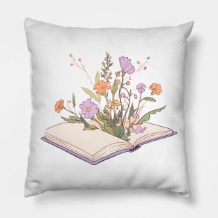 Wildflowers growing from an open book II Pillow