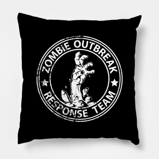 Zombie Outbreak Response Team (white-distressed) Pillow by scallywag