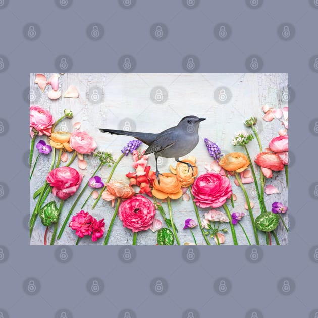 Gray Catbird in the Flower Garden by lauradyoung