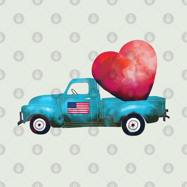 Vintage Truck Heart Valentine's Day by okpinsArtDesign