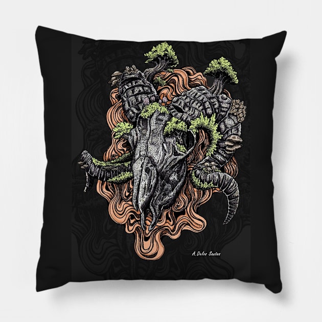 Life after death - goat skull Pillow by A.Delos Santos Artworks