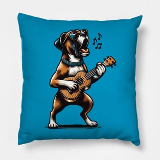Dog Playing Guitar Singing Boxer Dog Funny Pillow