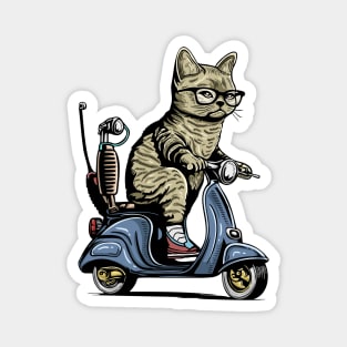 Cat With Sunglasses Riding Motorcycle and Driving Scooter Magnet