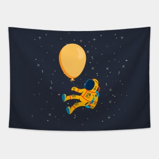 Astronaut hanging on a balloon in space Tapestry