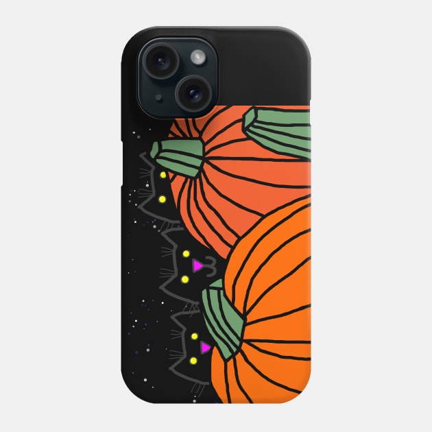 Big Halloween Pumpkins with Three Kitten Cats Phone Case by ellenhenryart