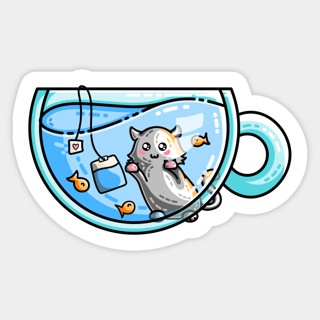 Kit-Tea Kawaii Cute Kitty Pun - Tea Bag - Sticker