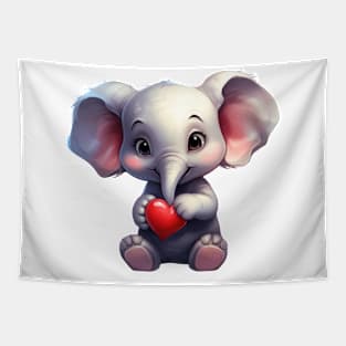 Valentine Elephant Holding Heart Tapestry