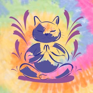 Meditating Cat in Purple and Pink T-Shirt