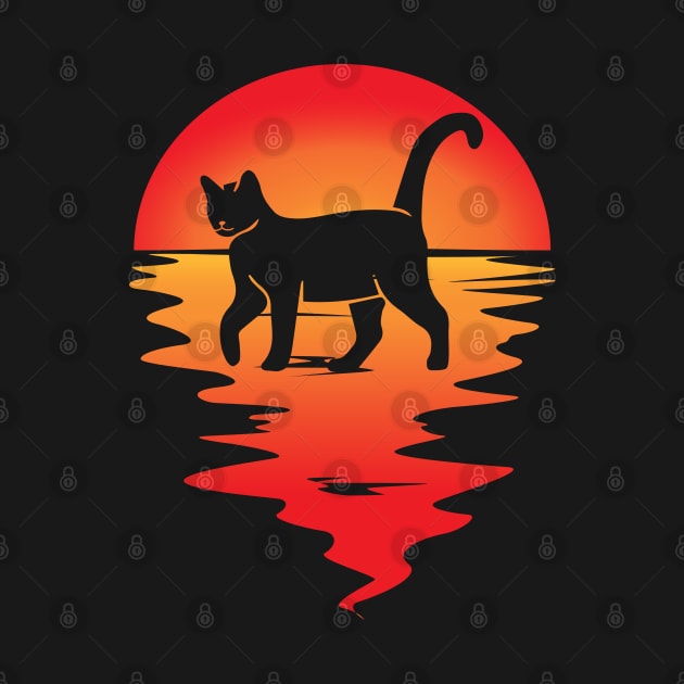 cute cat at retro sunset background by DopamIneArt