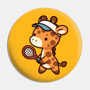 cute giraffe cartoon Play Tennis Pin