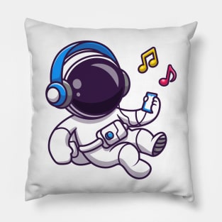 Astronaut Listening Music With Headphone Cartoon Pillow