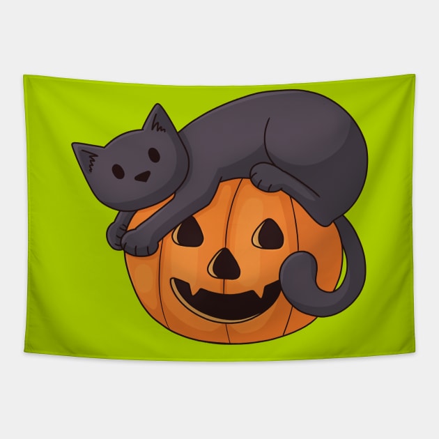 Cat on a Pumpkin Tapestry by Doodlecats 